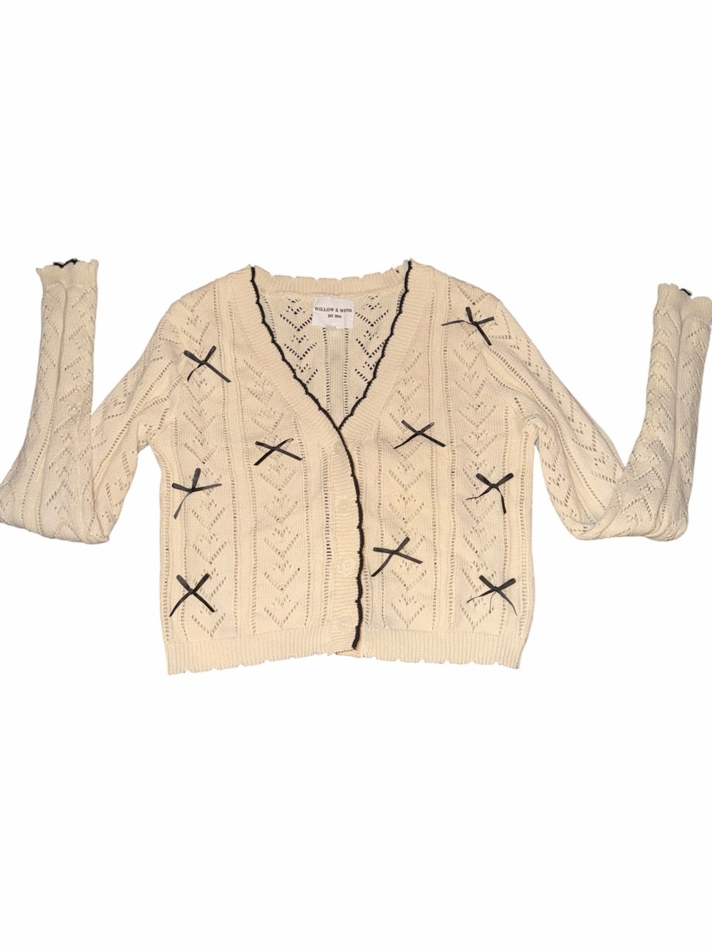 Willow & Wind Cream Knit Cardigan with Contrast Trim